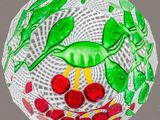 une décoration en verre contenant un bouquet de fruits