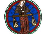 an image of a stained glass picture of a lady holding a scale
