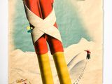 une vieille affiche représentant deux hot-dogs enveloppés dans des bandages