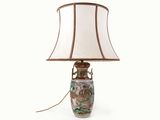 une lampe posée sur une table et munie d'un abat-jour