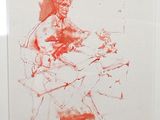 drawing of a woman sitting in a chair with a cat