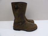 men ' s brown leather boots with buckles on the side of them