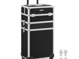 une valise à roulettes noire et argentée équipée de trois lampes sur les roues