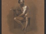 tableau représentant un homme nu assis sur une chaise, les jambes croisées