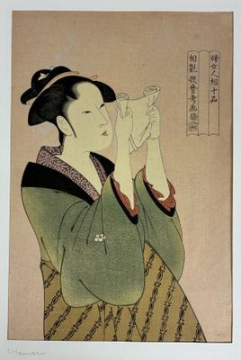 an image of a painting of a woman drinking from a cup