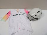 a helmet, shirt, and helmet on a table