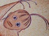 drawing of a girl with a hat on her head and a banana in her hand