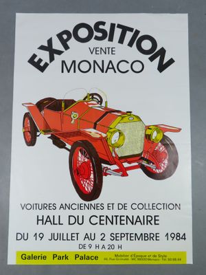 affiche représentant un ancien modèle de voiture exposé dans un musée