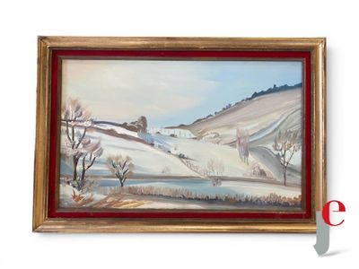 une photo d'un tableau représentant un paysage enneigé