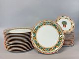 several plates are stacked on top of each other on a table