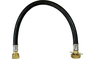 the hose is connected to the hose with two brass fittings