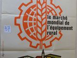 an orange and white poster with a picture of a tree on it