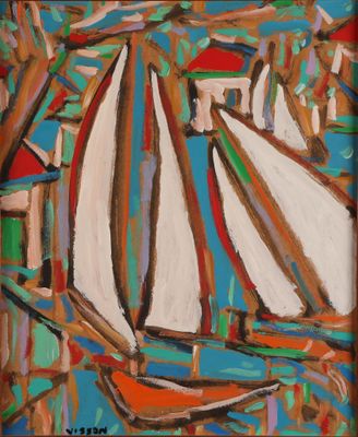 a painting of a sailboat in the water