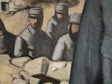 a painting of a group of soldiers sitting in the desert