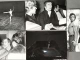 several black and white photos of a woman in a bathing suit and a man in a tuxedo and a man in a tuxedo