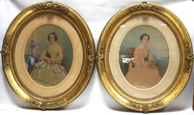 two framed pictures of a woman in a dress and a man in a suit