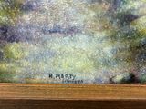 an oil painting of a landscape with trees in the background