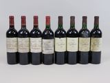 six bouteilles de vin sont alignées dans une rangée