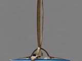 an image of a blue glass light fixture hanging from a ceiling