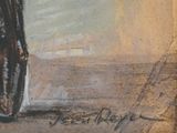 a painting of a man riding a bike on the street