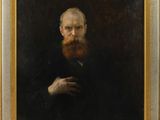 a painting of a man with a beard and a black shirt