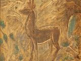 an image of a painting of a deer in the woods