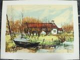 une image d'une peinture représentant un bateau dans l'eau