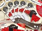 six cards with red and white polka dots on them