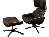 an image of a chair and ottoman with a brown upholstered cover