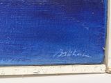 an image of a close up of a blue painting on a white surface