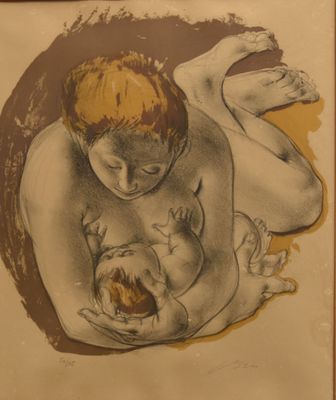 un dessin représentant une femme tenant un bébé dans ses bras