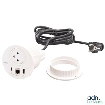 an image of a white plug and a black cord on a white background