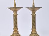 pair of antique brass candlesticks with lion heads