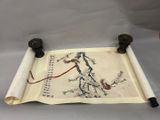 an old scroll with a painting of birds and flowers on it