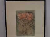 painting of a vase of flowers on a shelf in a room