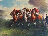 a painting of a group of jockeys riding horses