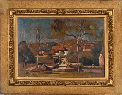 an image of a painting of a man sitting on a bench in a park