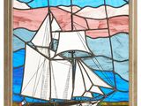 an image of a painting of a sailboat in a stained glass window