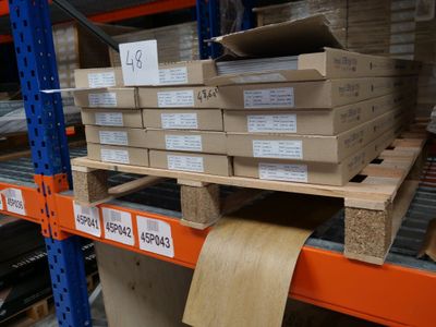 a stack of boxes sitting on a shelf in a warehouse