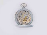 an image of a silver pocket watch on a white surface