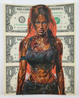 TENDROME (né en 1973). Collage sur trois billets d'un dollar…