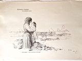un vieux dessin représentant une femme tenant un enfant dans ses bras