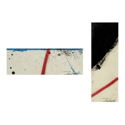 deux photos représentant une peinture en noir et blanc et une peinture en rouge et blanc