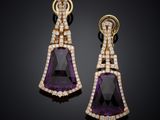 a pair of amethorate and diamond earrings