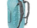 the back of a blue backpack with the words blue ice on it
