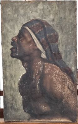 a painting of a man with a turban on a easel