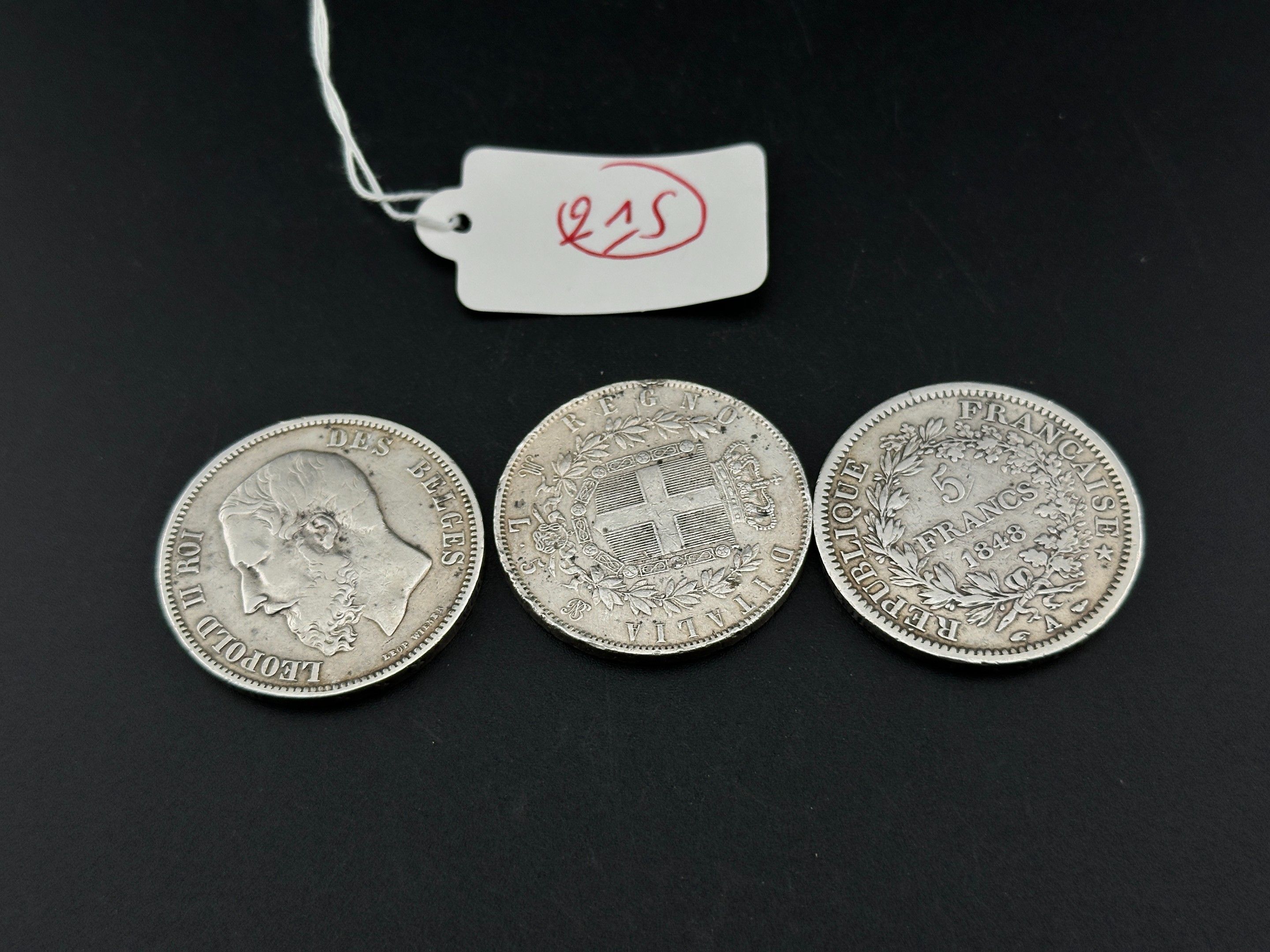 Lot de 3 pièces en argent pour numismate avertie : - - 5 Fra…