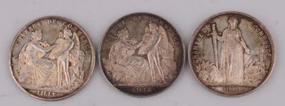 FRANCE, Trois médailles commémoratives en argent.