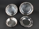 three silverplated ashtrays and two silverplated ashtrays