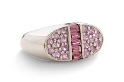 Bague “Tank” Saphirs roses ronds et calibrés